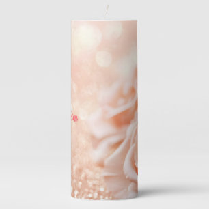 Monogram Glitter Rose Gold Background and Rose Pillar Candle
