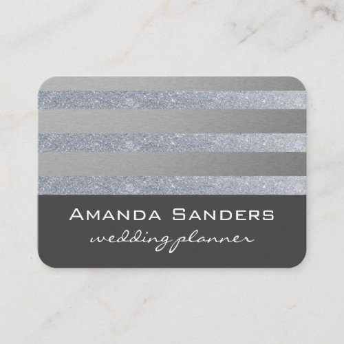 Monogram Glitter Stripes  Gray Business Card