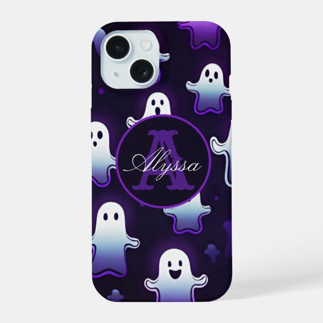 Monogram Glowing Ghosts in the Night iPhone 15 Case (Back)