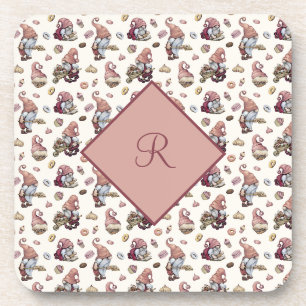 Monogram Gnomes Baking, Cupcakes, Donuts, Cute Beverage Coaster