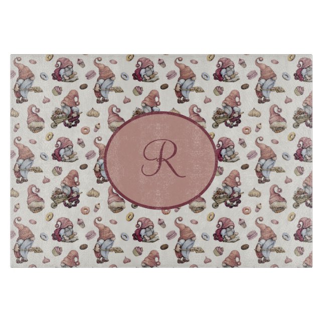 Monogram Gnomes Baking, Cupcakes, Donuts, Cute  Cutting Board (Front)