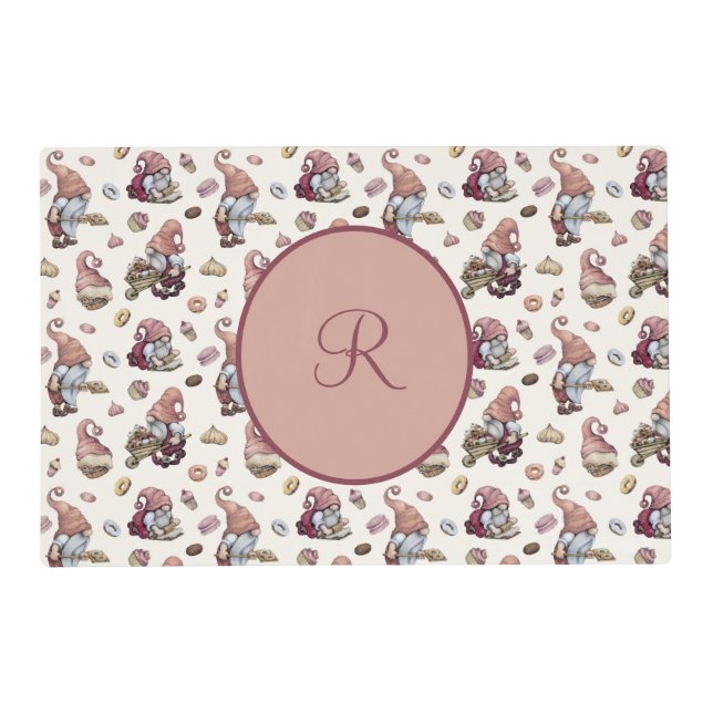 Monogram Gnomes Baking, Cupcakes, Donuts, Cute Placemat (Front)