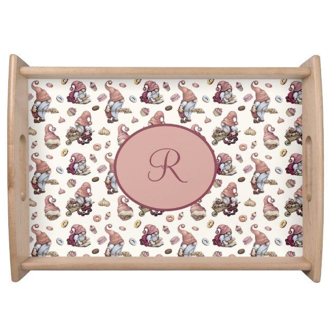 Monogram Gnomes Baking, Cupcakes, Donuts, Cute  Serving Tray (Front)