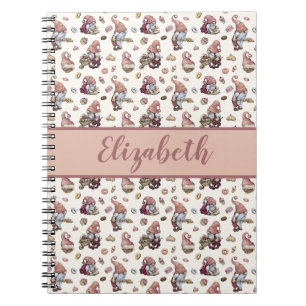 Monogram Gnomes Baking Cupcakes Donuts Pink Script Notebook