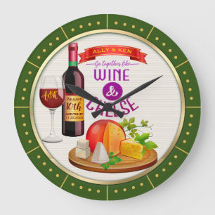 Monogram Go Together Like Wine Cheese Anniversary Large Clock
