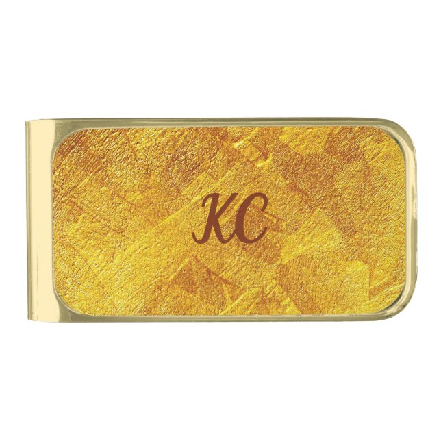 Monogram Gold Abstract Pattern Finish Money Clip (Front)