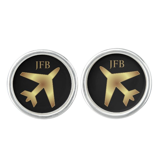 Monogram Gold Airplane Cufflinks (Front)
