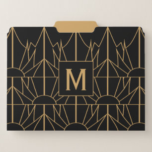 Monogram Gold and Black Art Deco Pattern File Folder