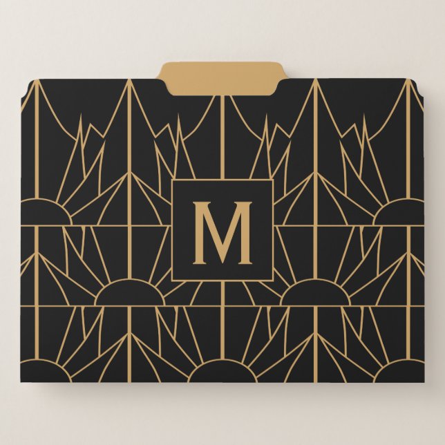 Monogram Gold and Black Art Deco Pattern File Folder (Front Center)