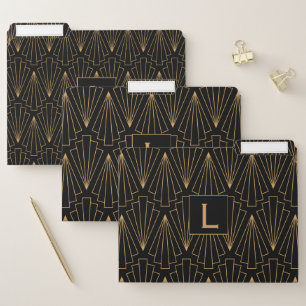 Monogram Gold and Black Art Deco Pattern File Folder