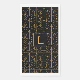 Monogram Gold and Black Art Deco Pattern Paper Guest Towels