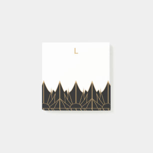 Monogram Gold and Black Art Deco Pattern Post-it Notes