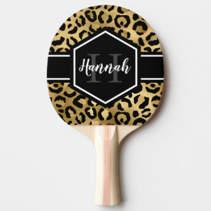 Monogram Gold and Black Leopard Spots Ping Pong Paddle