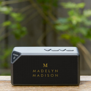 Monogram Gold and Black Modern Minimalist Elegant Bluetooth Speaker