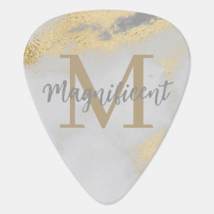 Monogram Gold and Gray Marble Guitar Pick