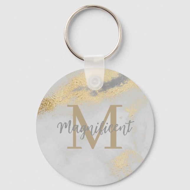 Monogram Gold and Gray Marble Keychain (Front)