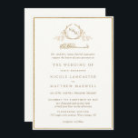 Monogram Gold and Ivory Arabic Wedding Invitation<br><div class="desc">Delight friends and family with this elegant ivory wedding invitation showcasing exquisite fine hand drawn leafy botanical monogram with bride and groom's initials and beautiful "in the name of God, Most Gracious, Most Merciful" Arabic quote. Monogram and text in golden hues. Frame and Arabic quote in gold faux foil. Clean...</div>