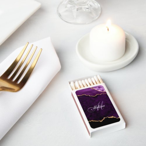 monogram gold and purple agate matchboxes