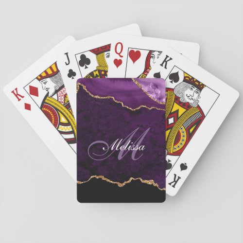 monogram gold and purple agate playing cards