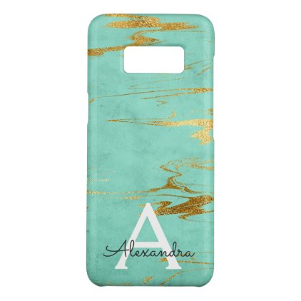 Monogram Gold and Teal Marble with Gold Foil Case-Mate Samsung Galaxy S8 Case