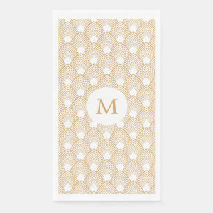 Monogram Gold and White Art Deco Pattern Paper Guest Towels