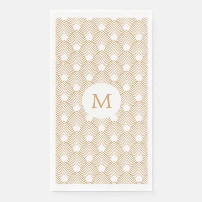 Monogram Gold and White Art Deco Pattern Paper Guest Towels (Front)