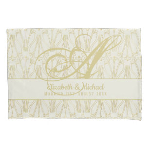 Monogram Gold ArtDeco Newlyweds Wedding Elegant Pillow Case
