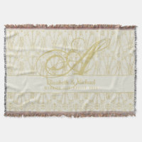 Monogram Gold ArtDeco Newlyweds Wedding  Elegant Throw Blanket
