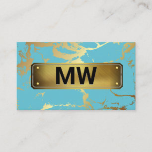 Monogram   Gold Backing   Teal Gold Marble Business Card