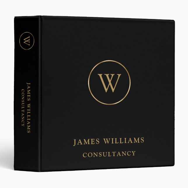 Monogram Gold Black Business 3 Ring Binder (Front/Spine)