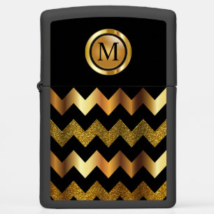 Monogram - Gold & Black Chevron Zippo Lighter