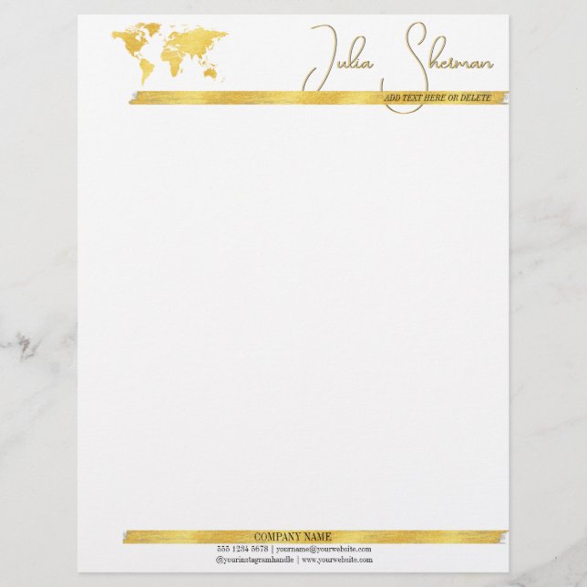 Monogram Gold Black Chic Modern Script Minimalist Letterhead (Front)