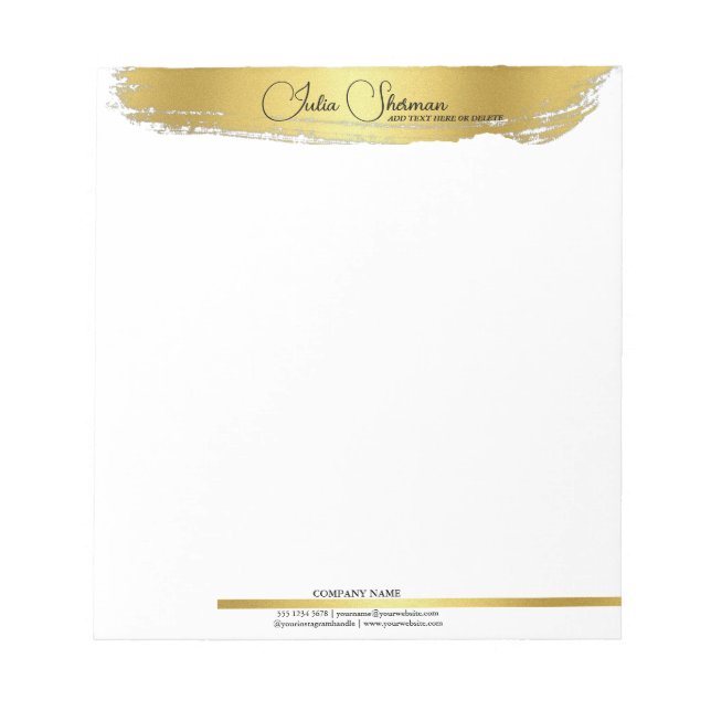 Monogram Gold Black Chic Modern Script Minimalist Notepad (Front)