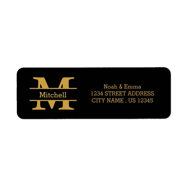 Monogram - gold & black chic Return Address Labels (Front)