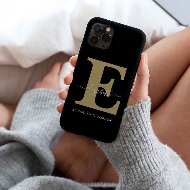 Monogram Gold Black Customized Script Name Case-Mate iPhone Case (Creator Uploaded)