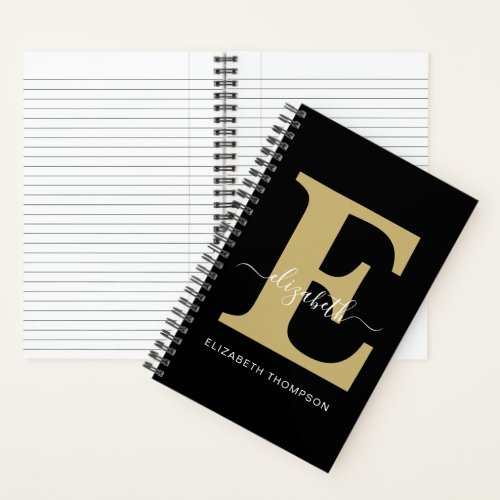 Monogram Gold Black Customized Script Name Notebook