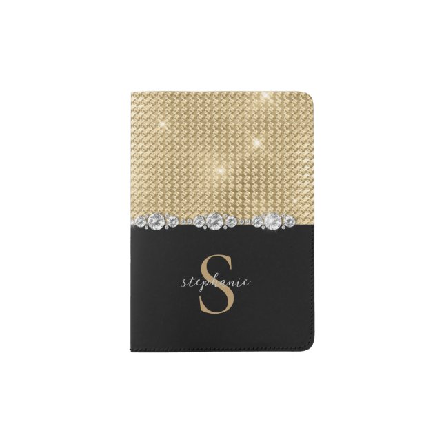 Monogram Gold Black Diamonds Metallic Custom Passport Holder (Front)