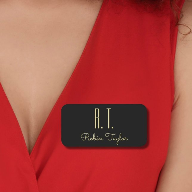 Monogram Gold Black Elegant Classic Minimal Name Tag (Creator Uploaded)