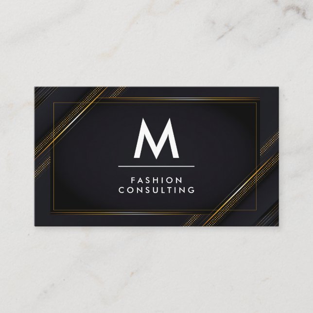 Monogram | Gold Black Lux Background Business Card (Front)