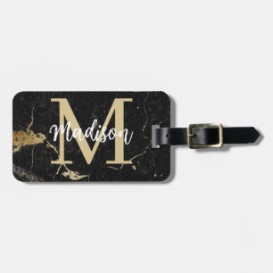 Monogram Gold Black Marble Luggage Tag