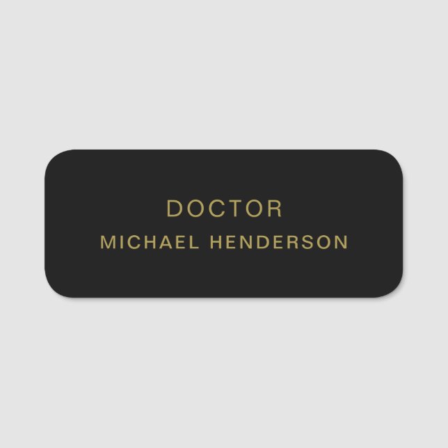 Monogram Gold Black Minimalist Elegant Modern Name Tag (Front)