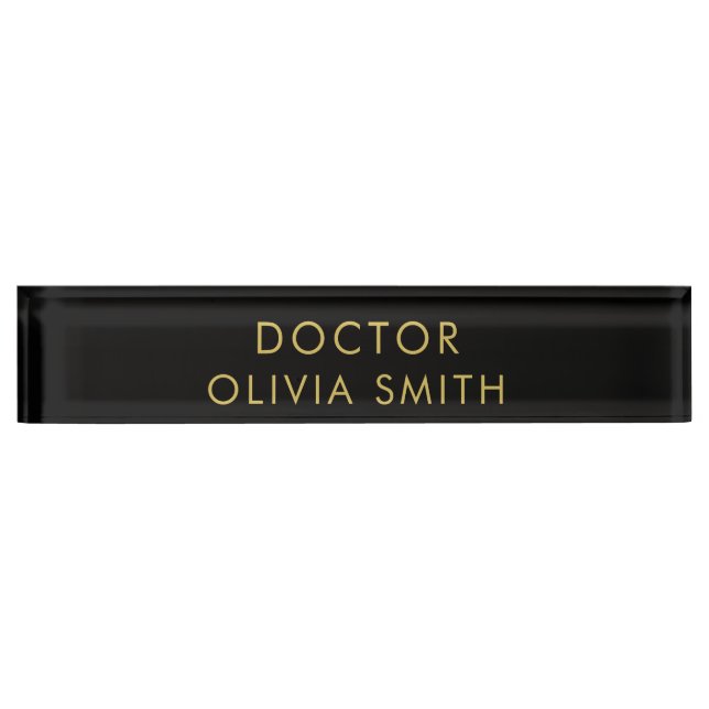 Monogram Gold Black Minimalist Modern Desk Name Plate (Front)