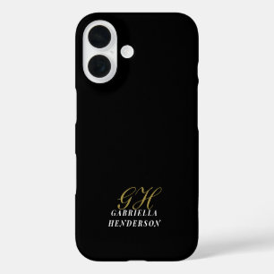 Monogram Gold Black Minimalist White Name Elegant iPhone 16 Case