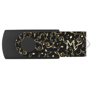 Monogram Gold Black Music Notes Pattern USB Drive