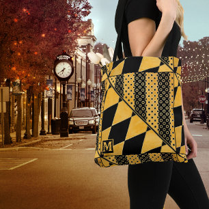 Monogram Gold Black Pattern Tote Bag
