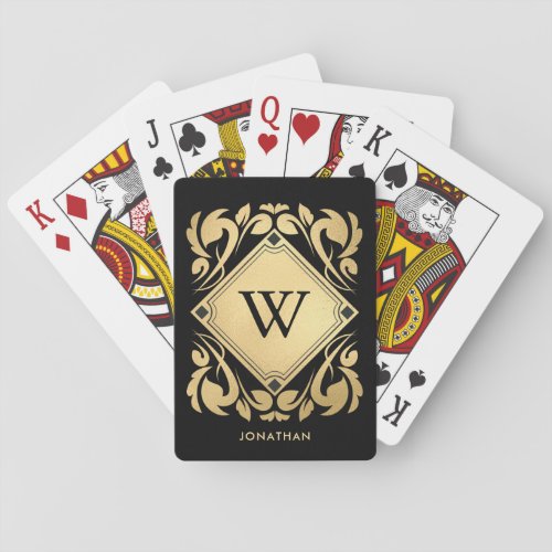 Monogram Gold  Black Playing Cards