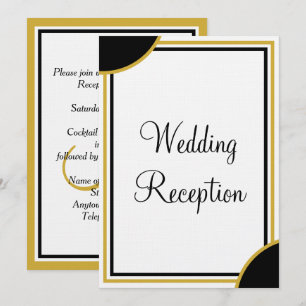 Monogram Gold Black Wedding Reception  Invitation