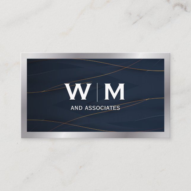 Monogram | Gold Blue Background Business Card (Front)