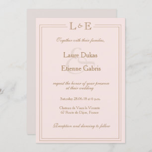 Monogram gold blush gray ampersand modern wedding invitation