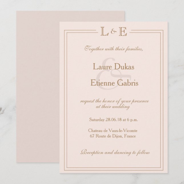 Monogram gold blush pink ampersand modern wedding invitation (Front/Back)